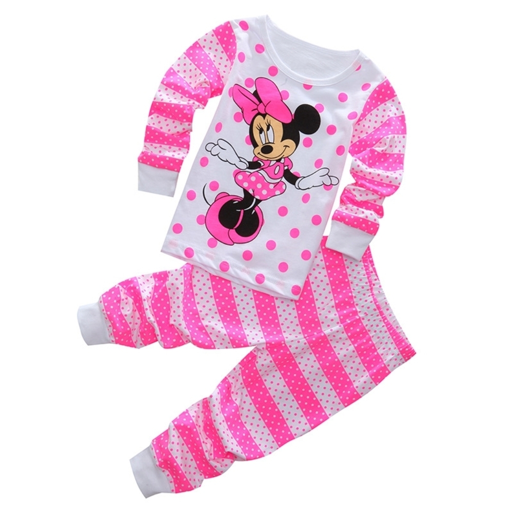 4T Girls Minnie Mouse Pink and White Stripes Long Sleeve Kids Disney Pajama Set